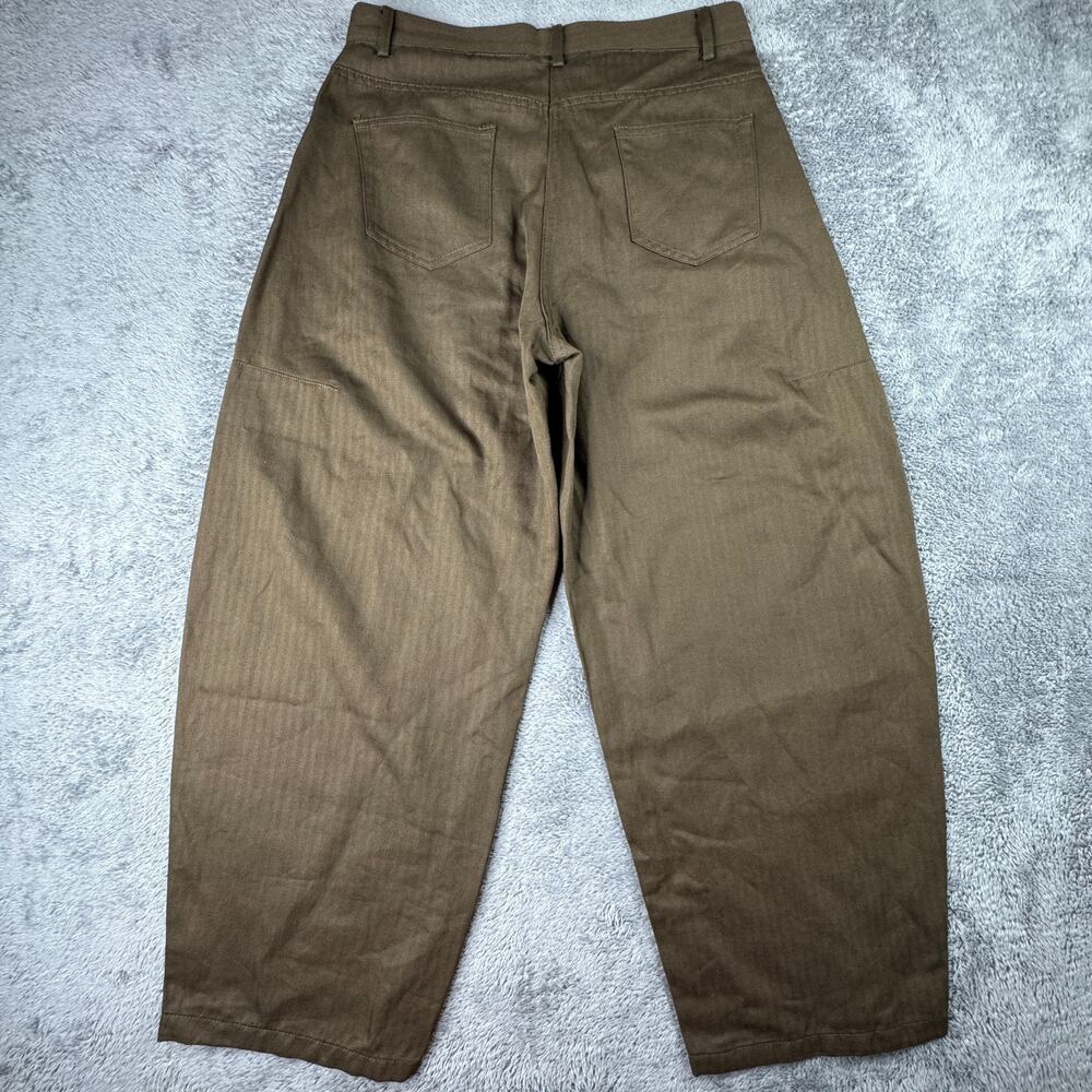 Zara Linen Cotton Blend Barrel Pants Herringbone Womens L High Waist 32x29 - Picture 2 of 10